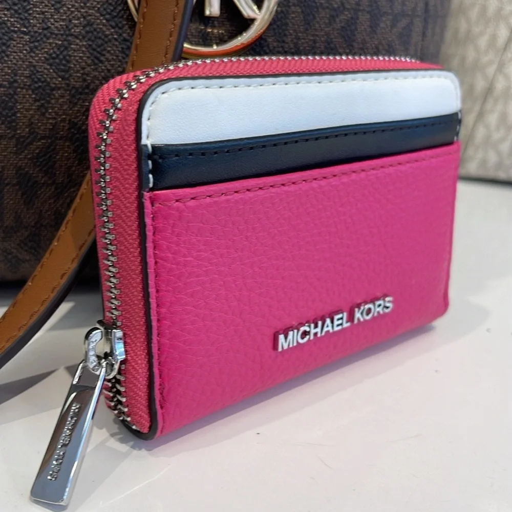 Michael Kors Jet Set Travel Medium Color-Block Wallet DRAGONFRUIT MULTI NWT